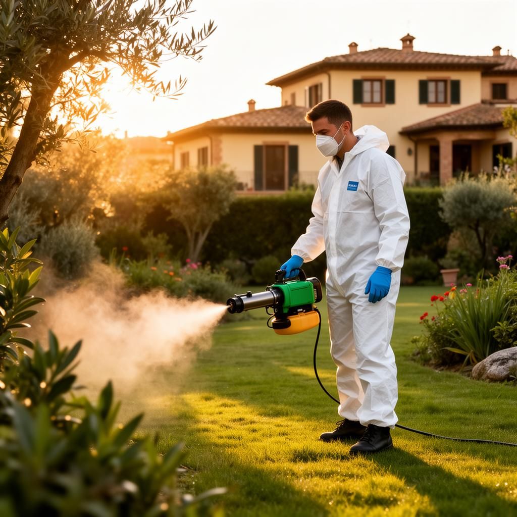 Operatore Galletti Solutions durante un intervento di disinfestazione in un giardino